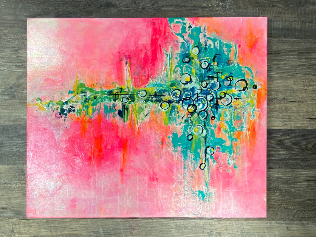 Original acrylic on 24x20 canvas bright pink abstract